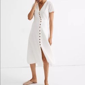 Madewell Linen-blend Button Wrap Midi Dress